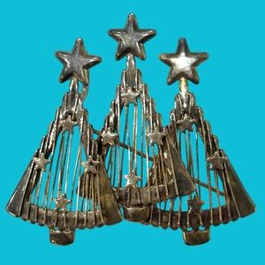 BEST MARKED 3 Triple‎  Christmas Trees Brooch Pin